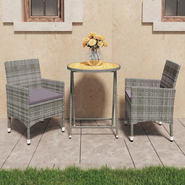vidaXL 3-tlg. Bistro-Set Poly Rattan und Akazienholz Grau