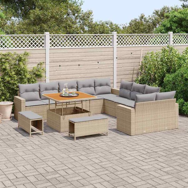 vidaXL Gartensofa-set mit Kissen 17 pcs Beige und Hellgrau Poly-Rattan