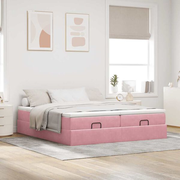 vidaXL Ottoman-Bett mit Matratzen Rosa 160x200 cm Samt