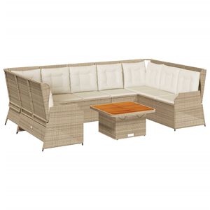 vidaXL 7-tlg. Garten-Lounge-Set mit Kissen Beige Poly Rattan