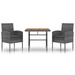 vidaXL 3-tlg. Garten-Essgruppe Poly Rattan Grau