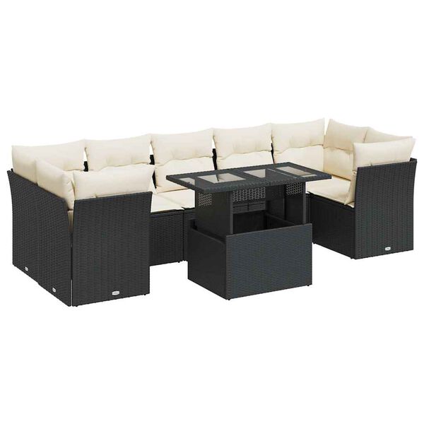 vidaXL 8-tlg. Garten-Sofagarnitur mit Kissen Schwarz Poly Rattan