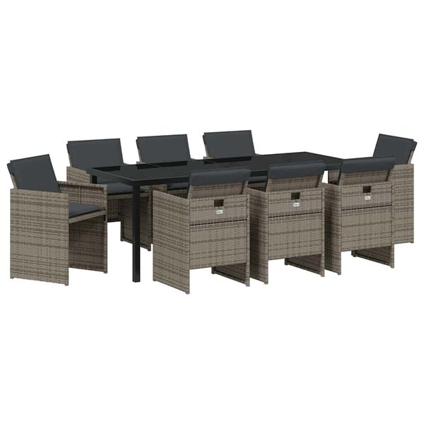 vidaXL Garten Essgruppe 9 pcs Grau Poly-Rattan