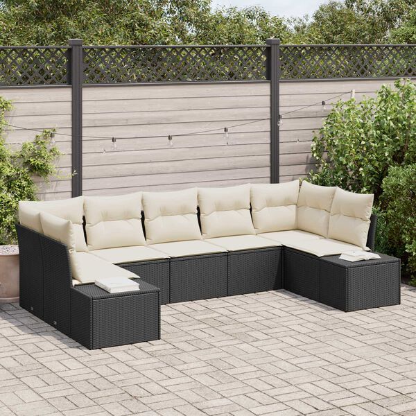 vidaXL Gartensofa-set mit Kissen 7 pcs Schwarz Poly-Rattan