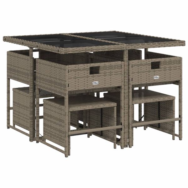 vidaXL 9-teiliges Garten-Ess-Set mit Kissen, grau, Polyrattan