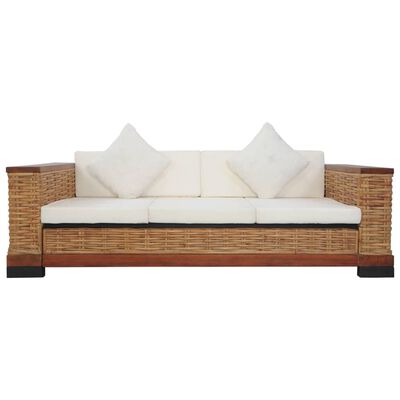 vidaXL 3-Sitzer-Sofa mit Auflagen Braun Natur Rattan