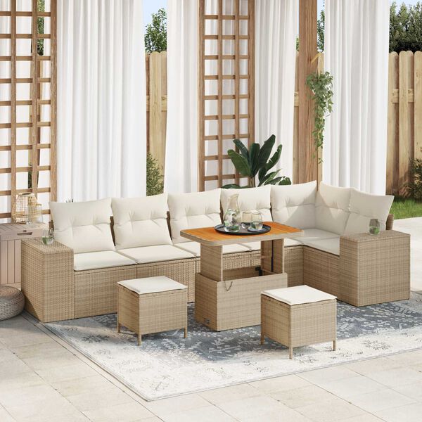vidaXL Gartensofa-set mit Kissen 9 pcs Beige Poly-Rattan