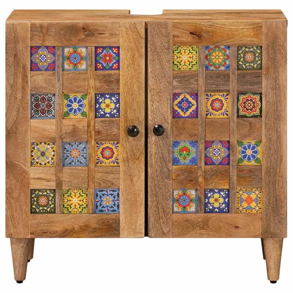 vidaXL Waschbeckenschrank Natur 62 x 33 x 58 cm Massivholz Mango