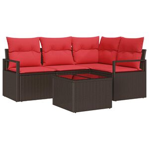 vidaXL Gartensofa-set 5 stk. Braun und Rot Poly-Rattan