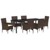 vidaXL Garten Essgruppe mit Kissen 7 pcs Braun Poly-Rattan