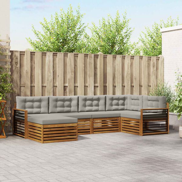 vidaXL Outdoor-Sofagarnitur mit Kissen 6 pcs Nat&uuml;rlich und Hellgrau