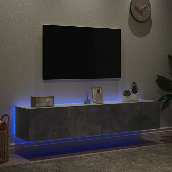 vidaXL TV-Wandschr&auml;nke mit LED-Leuchten 2 Stk. Betongrau 80x35x31 cm