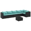 vidaXL 7-tlg. Garten-Lounge-Set mit Kissen Schwarz Poly Rattan