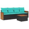 vidaXL 5-teiliges Gartensofa-Set mit Kissen, schwarzes Polyrattan
