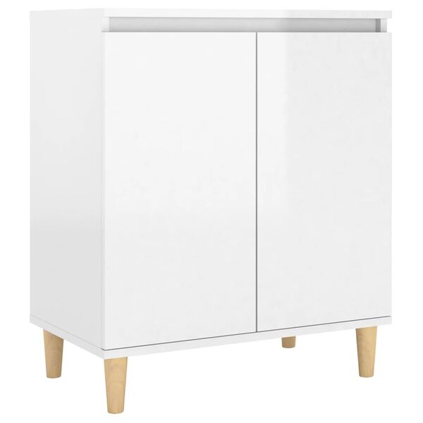 vidaXL Sideboard mit Massivholz-Beinen Hochglanz-Weiß 60x35x70 cm