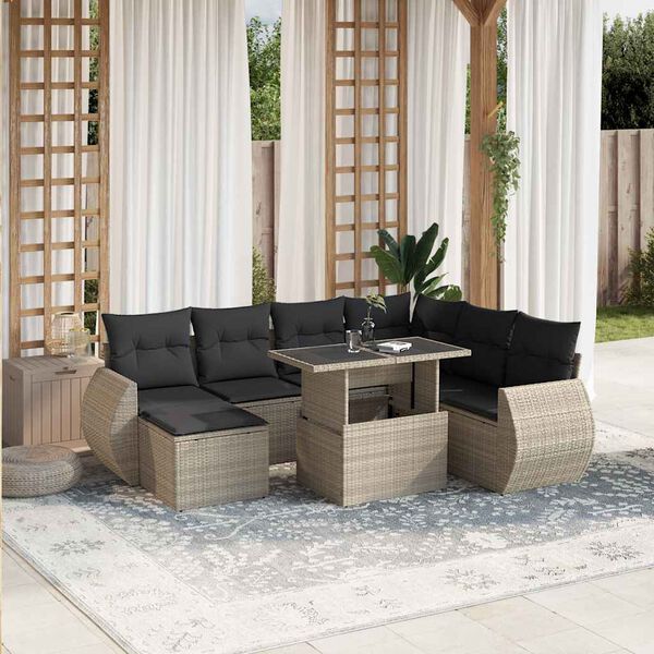 vidaXL 8-tlg. Garten-Sofagarnitur mit Kissen Hellgrau Poly Rattan