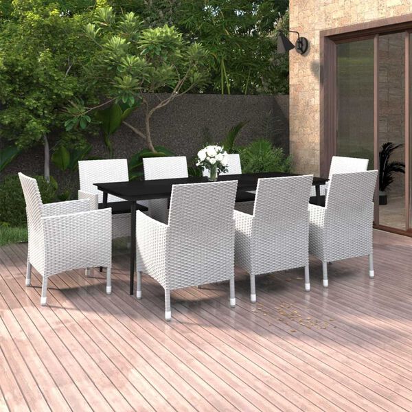 vidaXL 9-tlg. Garten-Essgruppe mit Kissen Poly Rattan und Glas