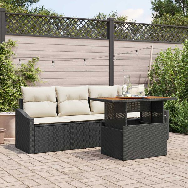 vidaXL Garten-Sofa-Set mit Kissen 5 pcs Schwarz Poly Rattan