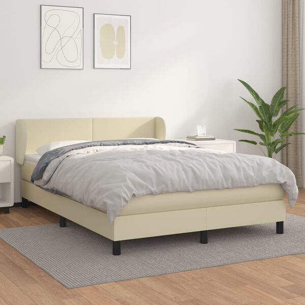 vidaXL Boxspringbett mit Matratze Creme 140x200 cm Kunstleder