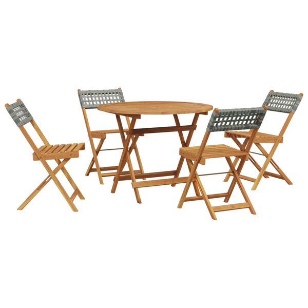 vidaXL 5-tlg. Garten-Essgruppe Grau Poly Rattan und Massivholz