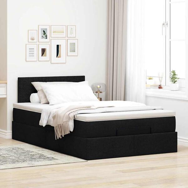 vidaXL Ottoman-Bett mit Matratze Schwarz 120x190 cm Stoff