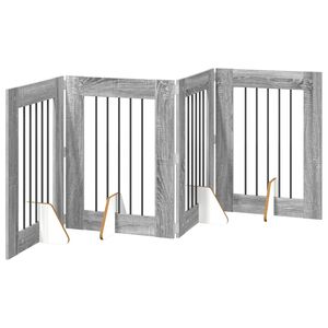 vidaXL Klappbares Hundetor mit St&auml;ndern 4 stk. Sonoma-Grau 241 cm