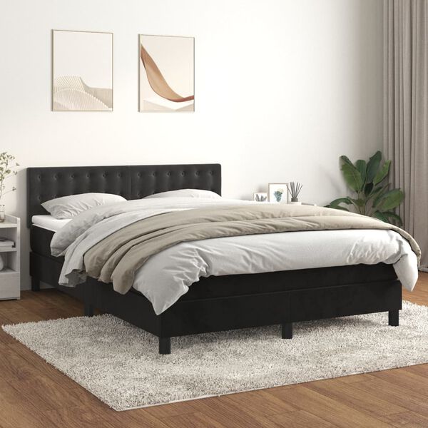 vidaXL Boxspringbett mit Matratze Schwarz 140x190 cm Samt