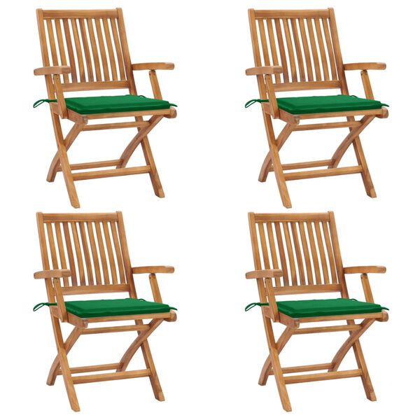 vidaXL Klappbare Gartenst&uuml;hle mit Kissen 4 Stk. Massivholz Teak