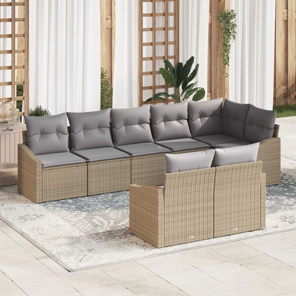 vidaXL Sofa Set mit Kissen 8 pcs Beige Poly Rattan