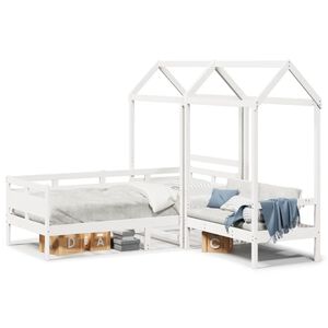vidaXL Tagesbett und Bank mit Dach Wei&szlig; 80x200 cm Kiefernholz