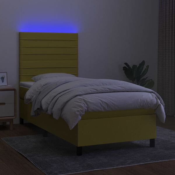 vidaXL Boxspringbett mit Matratze & LED Gr&uuml;n 100x200 cm Stoff