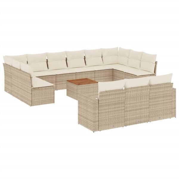 vidaXL 14-tlg. Garten-Sofagarnitur mit Kissen Beige Poly Rattan