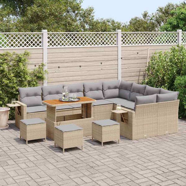 vidaXL Gartensofa-set mit Kissen 13 pcs Beige und Hellgrau Poly-Rattan