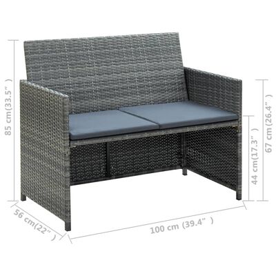 vidaXL 2-Sitzer-Gartensofa mit Polstern Grau Poly Rattan