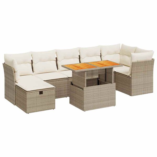 vidaXL 8-tlg. Garten-Sofagarnitur mit Kissen Beige Poly Rattan Akazie