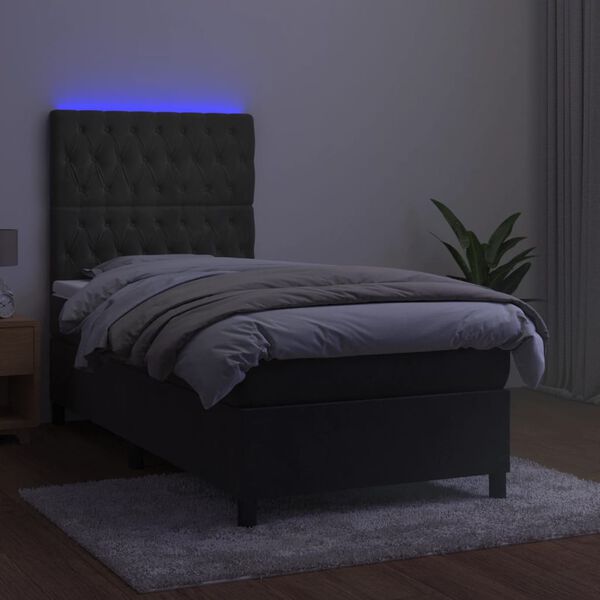 vidaXL Boxspringbett mit Matratze & LED Dunkelgrau 100x200 cm Samt