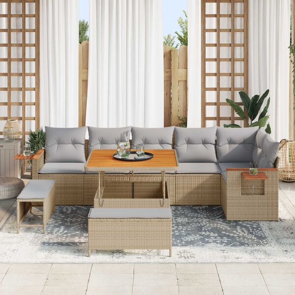 vidaXL Garten-Sofa-Set mit Kissen 9 pcs Beige und Hellgrau