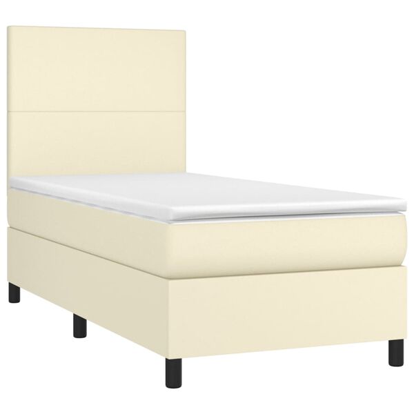 vidaXL Boxspringbett mit Matratze & LED Creme 90x200 cm Kunstleder