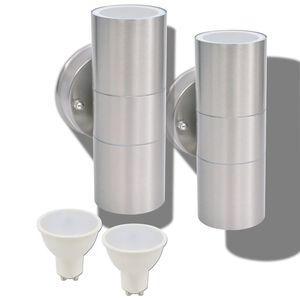 vidaXL LED-Au&szlig;enwandleuchten 2 Stk. Edelstahl Auf-/Abw&auml;rts