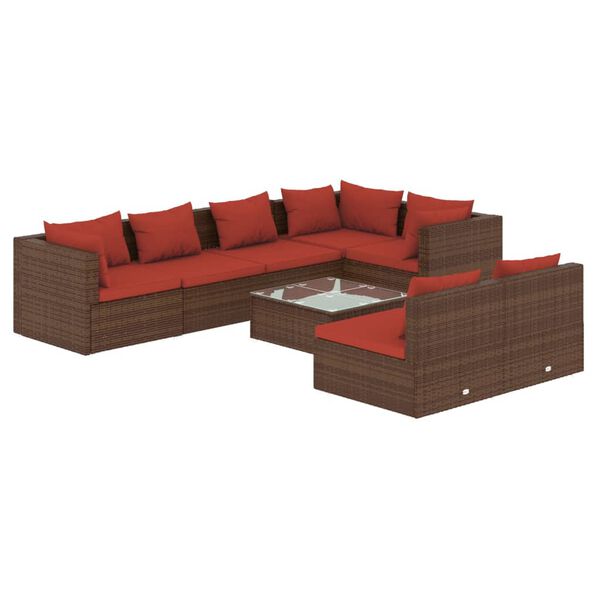 vidaXL 8-tlg. Garten-Lounge-Set mit Kissen Braun Poly Rattan