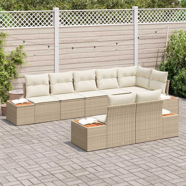 vidaXL Gartensofa-set mit Kissen 8 pcs Beige Poly Rattan
