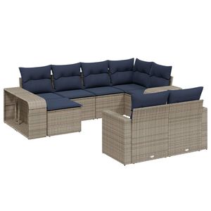 vidaXL 10-teiliges Gartensofa-Set mit Kissen, grau, Polyrattan