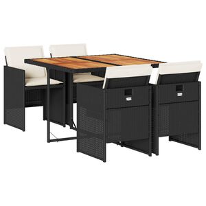 vidaXL 5-tlg. Garten-Essgruppe mit Kissen Schwarz Poly Rattan