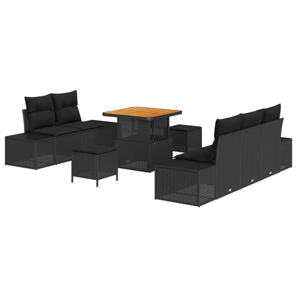 vidaXL Gartensofa-set mit Kissen 8 pcs Schwarz Poly Rattan