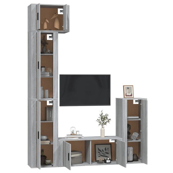 vidaXL 5-tlg. TV-Schrank-Set Grau Sonoma Holzwerkstoff
