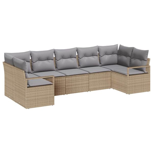 vidaXL Gartensofa-set mit Kissen 7 pcs Beige und Hellgrau Poly-Rattan
