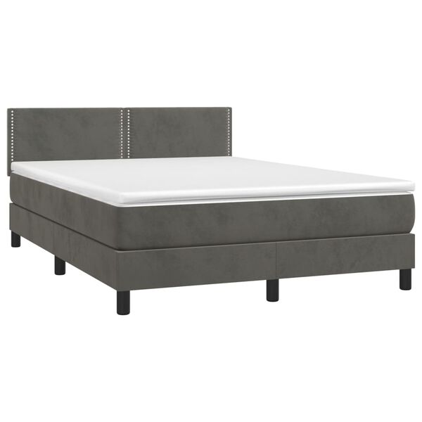 vidaXL Boxspringbett mit Matratze & LED Dunkelgrau 140x190 cm Samt