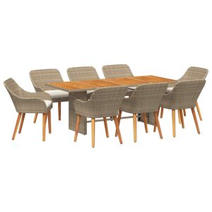 vidaXL Garten Essgruppe 9 stk. Beige Poly-Rattan