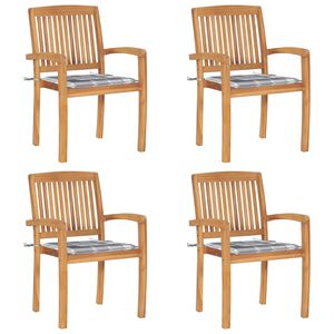 vidaXL Stapelbare Gartenst&uuml;hle mit Kissen 4 Stk. Massivholz Teak