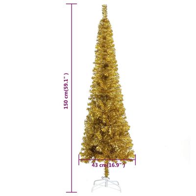 vidaXL Schlanker Weihnachtsbaum Golden 150 cm
